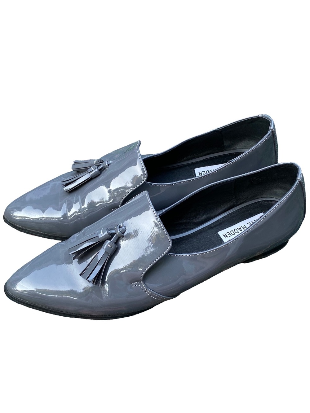 Steve Madden patent leather gray Vicky point toe tassel flats size 10